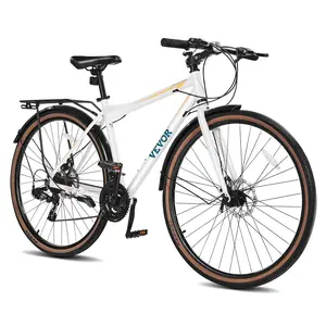 VEVOR Hybrid Bike, Lightweight Aluminum Frame Bike, 700c Wheel Men Women Hybrid Bicycle, Step-Over Adult Urban City Commuter Bikes, with 24-Speed Shimano Drivetrain, Alloy Adjustable Stem, Dual Brake
