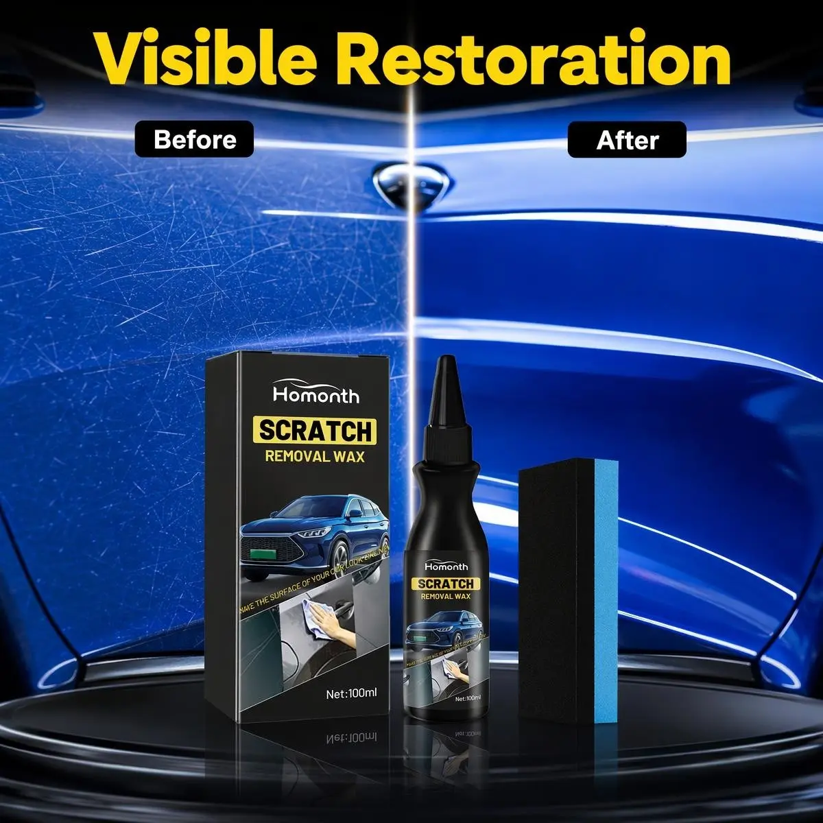 Car Paint Scratch Repair Kit, Body Care Wax Set, Sunburst Fine Lines Polish, Home Use Car Beauty Maintenance, 100ML with Sponge, Car Scratch Remover