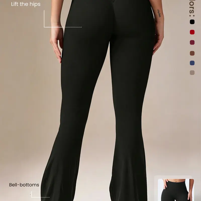 Women's Fashion High-Waisted Sporty Yoga Pants, Stretchy Peach Butt Leggings, Micro Flare Workout Tights, Gym Sportswear Bottoms, Activewear Bottoms for All Seasons