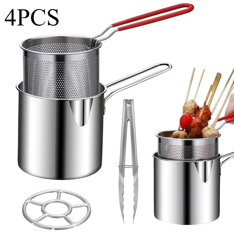 Deep Fryer Pot Set, Mini Stainless Steel Fryer Deep Fryer Basket with Easy Grip Handle for French Fries, Fried Taro Balls, Fried Chicken and Fried Fish, Deep Fryer With Basket For Home Use