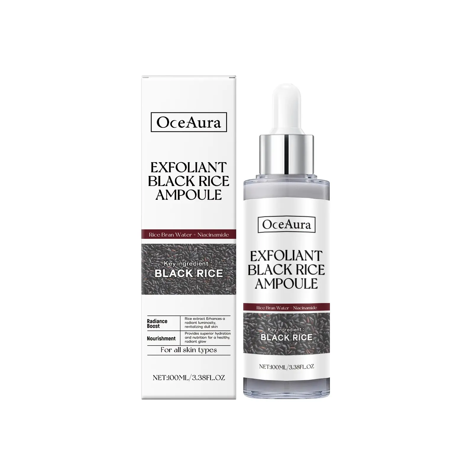 OceAura Black Rice Exfoliating Ampoule, Brightening Facial Peeling Liquid, Soften Skin Deep Cleansing Face Serum