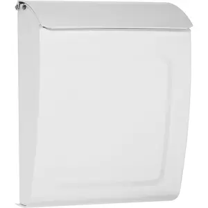 Aspen™ Locking, Vertical Wall-Mounted Mailbox for Outside, Modern Metal Galvanized Steel Small Mail Box with Lock and Key Drop Box, White
