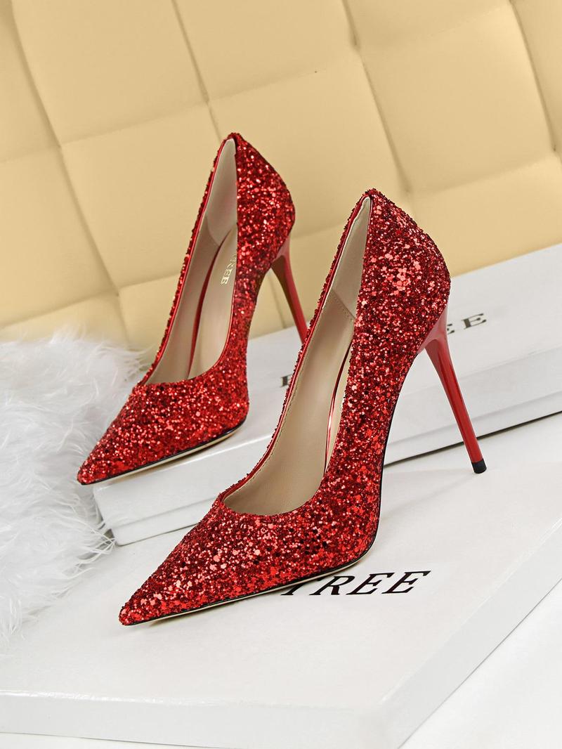 Women's Rhinestone Decorated Glitter Pointed Toe Stiletto Heels, Prom Heels, High Heel Shoes for Party, Banquet, Daily Wear, Sparkly Party Shoes