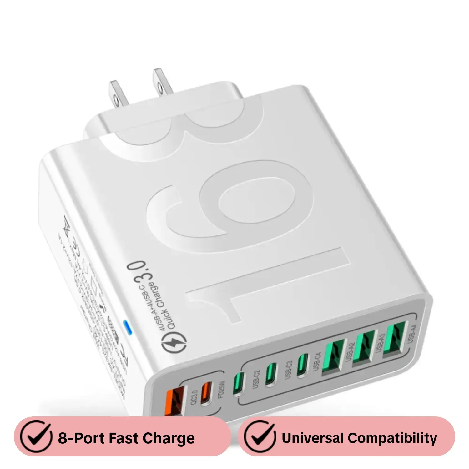 USB C Fast Charger Block, QC3.0/PD25W 8-Port USB C Fast Charging Wall Charger Brick,4USB A & 4 USB C PD3.0 Power Adapter Multiport Type C Charging Plug for iPhone 16/15/14/13,Pad Mini/Pro,AirPods 4,GalaxyS23, Travel Charger Block Fast Charging Ports