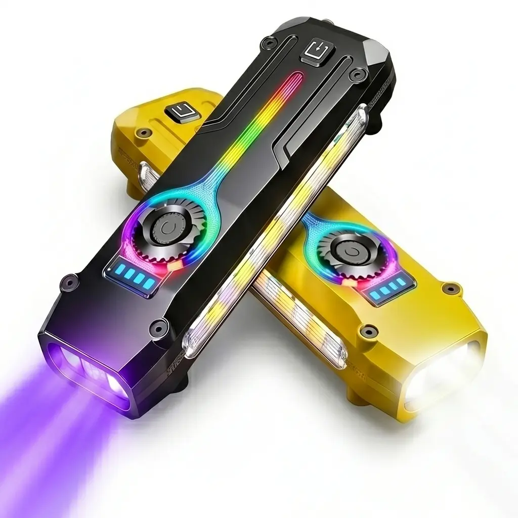 Ultra-Thin Tactical Flashlight, Stainless Steel Rechargeable LED Torch for Men, 1800 Lumens Multi-Mode Light with UV, Laser, RGB, and Magnetic Base, Led Portable Torches, Multi-Mode Light Torches