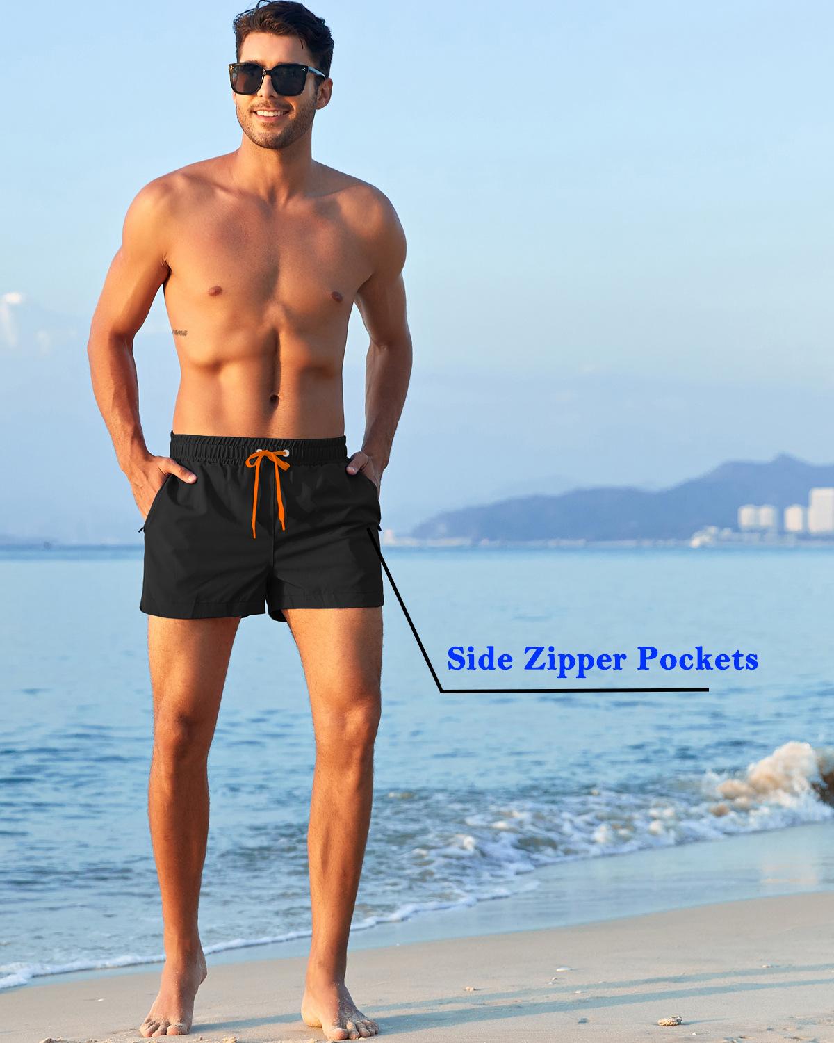 Men's beach shorts with inner mesh, three-quarter length, stylish, anti-embarrassment, quick-dry swimming trunks, trendy and quick-drying