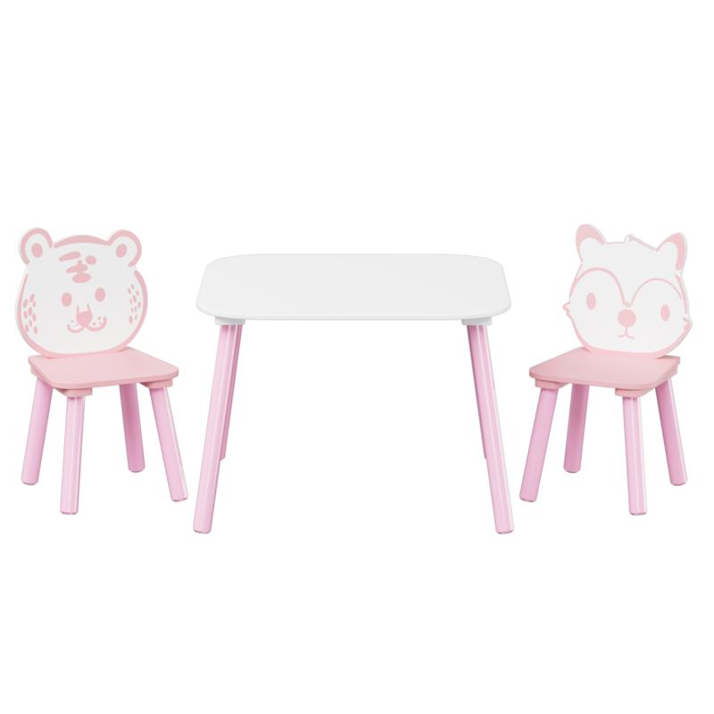Kids Table and Chair Set, 3-Piece Wooden Toddler Desk with Animal Backrest, Activity Table for Drawing, Learning,Playroom or Nursery(Pink&White) Kids Table and Chair Set, 3-Piece Wooden Toddler Desk with Animal Backrest, Activity Table for Drawing, Learning,Playroom or Nursery(Pink&White)