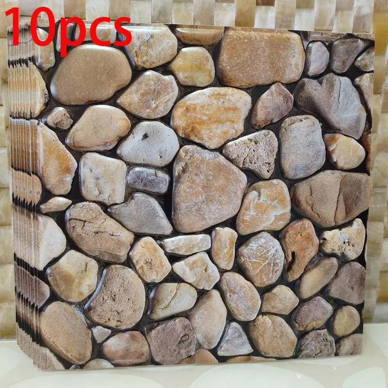 10pcs 3D PVC Wall Stickers, Stone Pattern Self-Adhesive Wallpaper, Waterproof Durable, Easy Peel Off, Ideal for Indoor Renovation