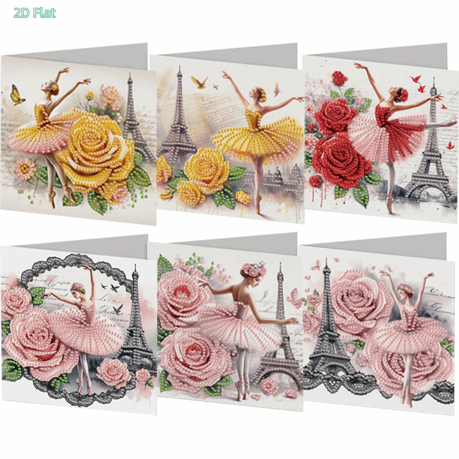 2D FLAT 6Pcs DIY Diamond Painting Greeting Card Set Rhinestone Diamond Art Mosaic Postcards for Festivals and CelebrationsDIY Diamond Painting Kit for Adults & Beginners, No Skills Needed. Sparkling Art to Brighten Rooms & Perfect Festive Gift