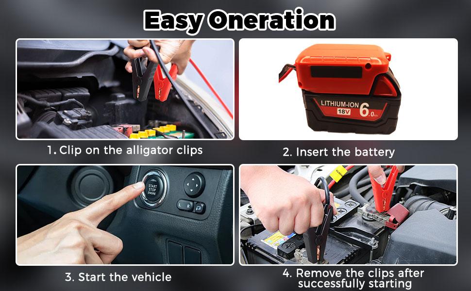 Portable Car Power Starter Jumper Cables forDeWalt 18V/20V DCB Battery Starters - 1, 59 GalGas &1, 32 Gal Diesel Engines, One-Touch Start,Durable Copper Construction, Compatible withSedans & SUVs, No Battery Needed, WithoutBattery