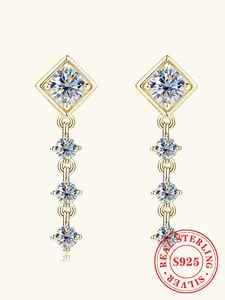 S925 sterling silver fringed long moissanite earrings, high-end small square diamond-encrusted eardrops, suitable for daily wear, vacation dates, and other occasions, and also a delightful and exquisite small gift.