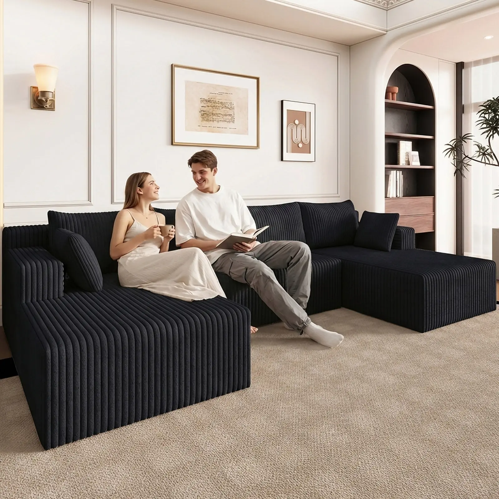 KAIA 124inch U-shaped modular sofa, with chaise lounge, modular deep-seater sofa, made with high-quality high-density foam and soft corduroy, upholstered sofa, modern living room furniture, designed for durability and comfort, no assembly required
