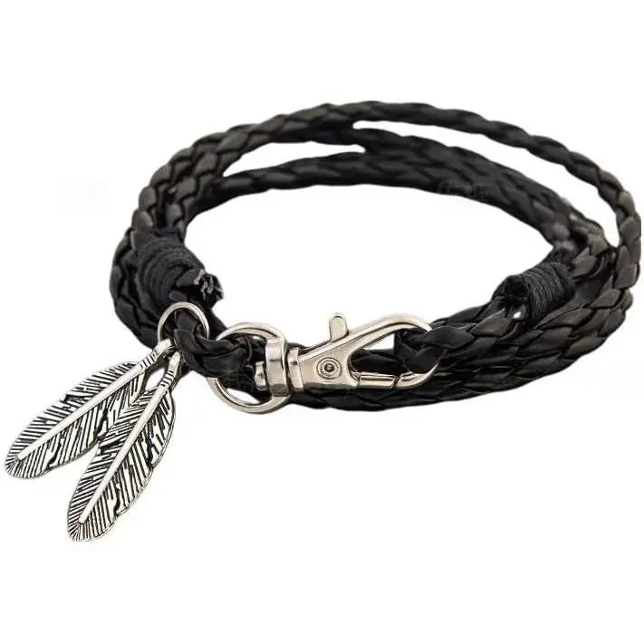 Charms Leather Braided Bracelet Multi-Layer Punk Style Wrap Bracelet for Men Women