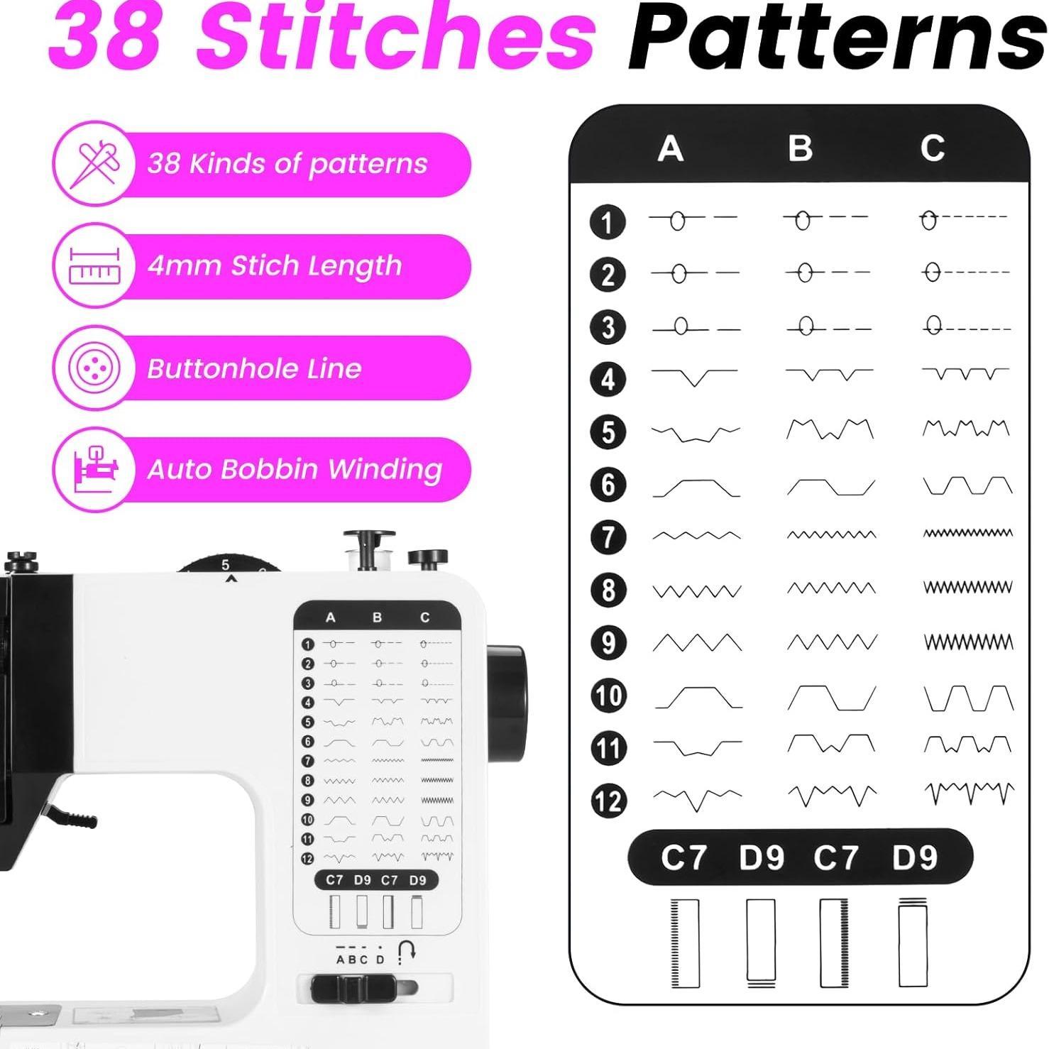 Portable Sewing Machine, Household Sewing Machine with 38 Sewing Functions, Sewing Machine with Extension Table, Foot Pedal & Accessories Set