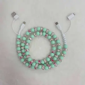 4 in 1 Acrylic Beaded Charging Cable Creative Design，Compatible with all devices USB-C and Lightning interfaces, 3.3 feet in length, ideal for women for charging,Holiday gifts, New Year gifts