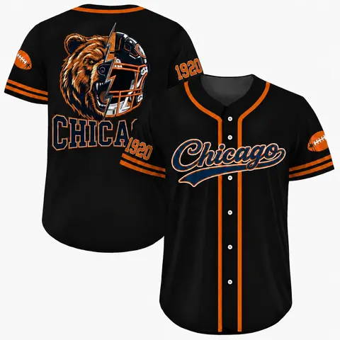 Football Team Baseball Jersey, Game Day Shirt for Football Lover, Black Orange Navy Baseball Jersey Uniform, Sport Casual Everyday Outfits - Colors Available