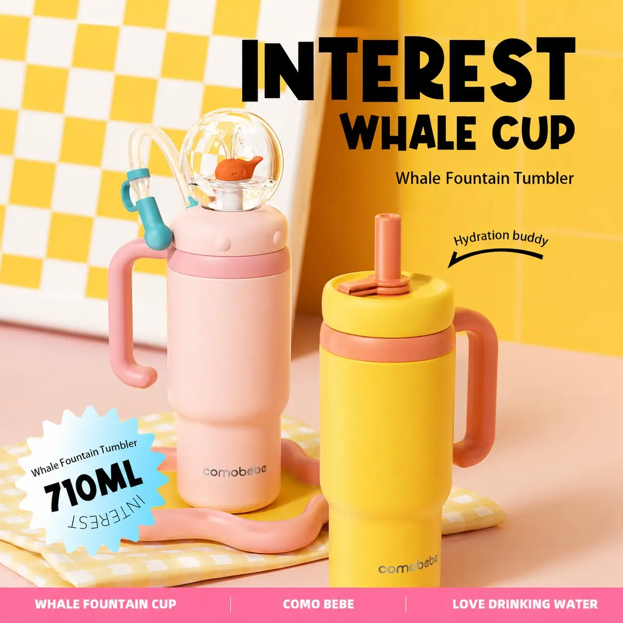 Whale Fountain Ice Cup Vacuum Insulated Drink Tumbler | Two uses in one! Keeps ice hot and cold, ice cubes stay frozen all day.