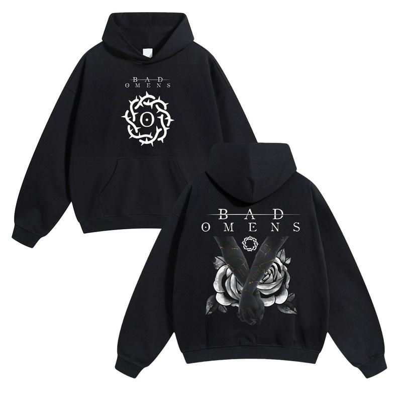 Unisex Bad Omens Hoodie For Autumn Winter Thick Warm Retro Print Versatile For Ins Street Style Couples Outfits Top Choice For Boyfriend Gift Fabric Menswear Casual Fit