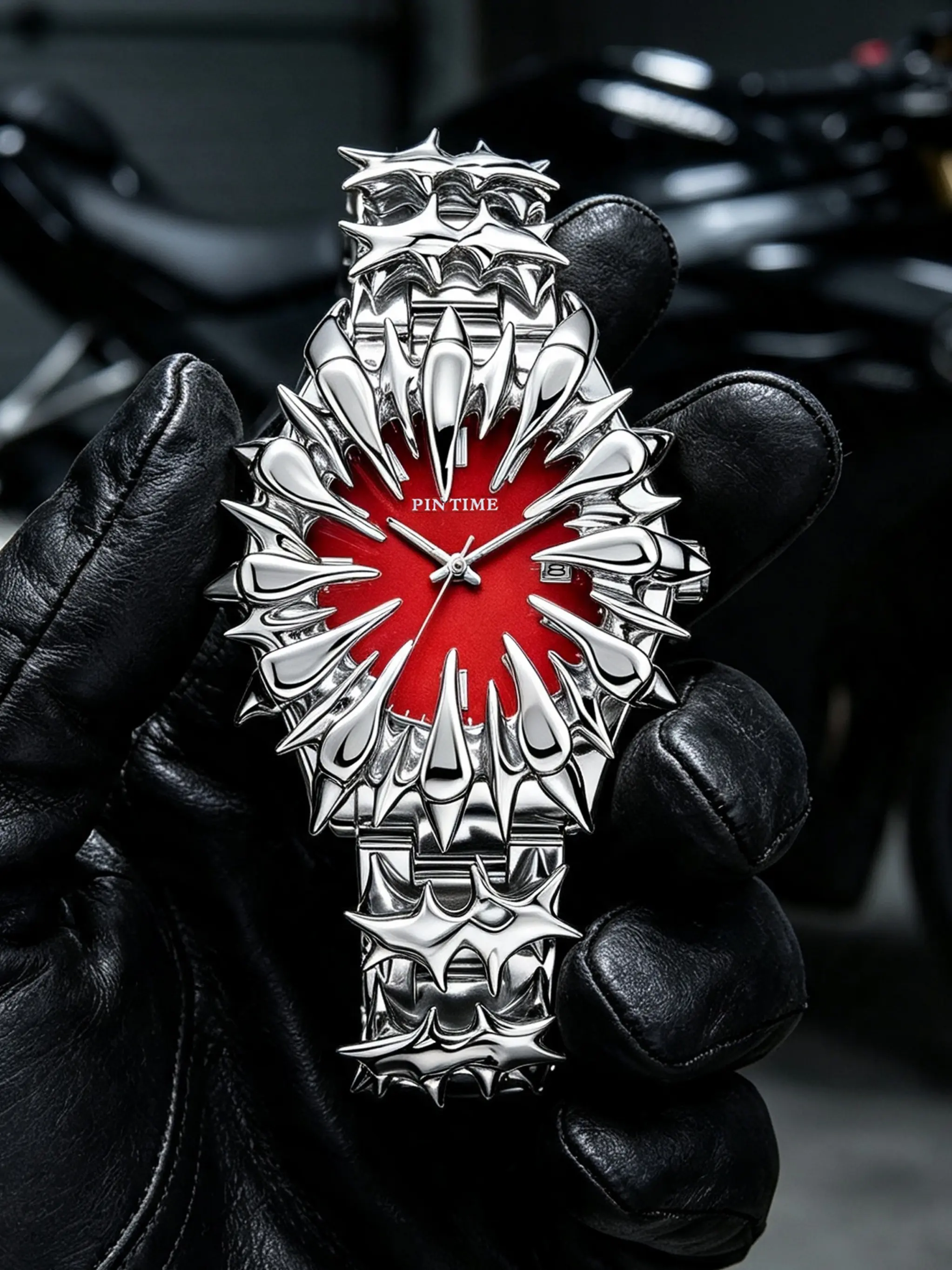 Men's Quartz Watch, Hip-Hop Cowboy Style, Handmade Unique Design, Vampire Dragon Scale Spike, Perfect for Daily Wear or Gift