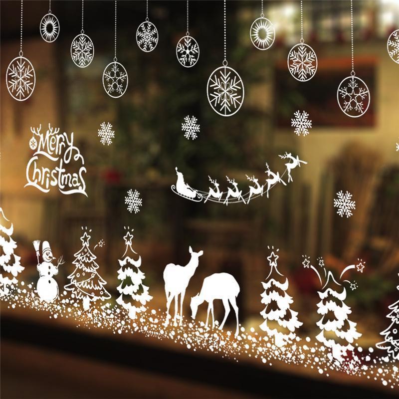 Celebrate Christmas Wall Stickers For Store Office Home Decoration White Xmas Festival Theme Wall Mural Art Diy Window Decals