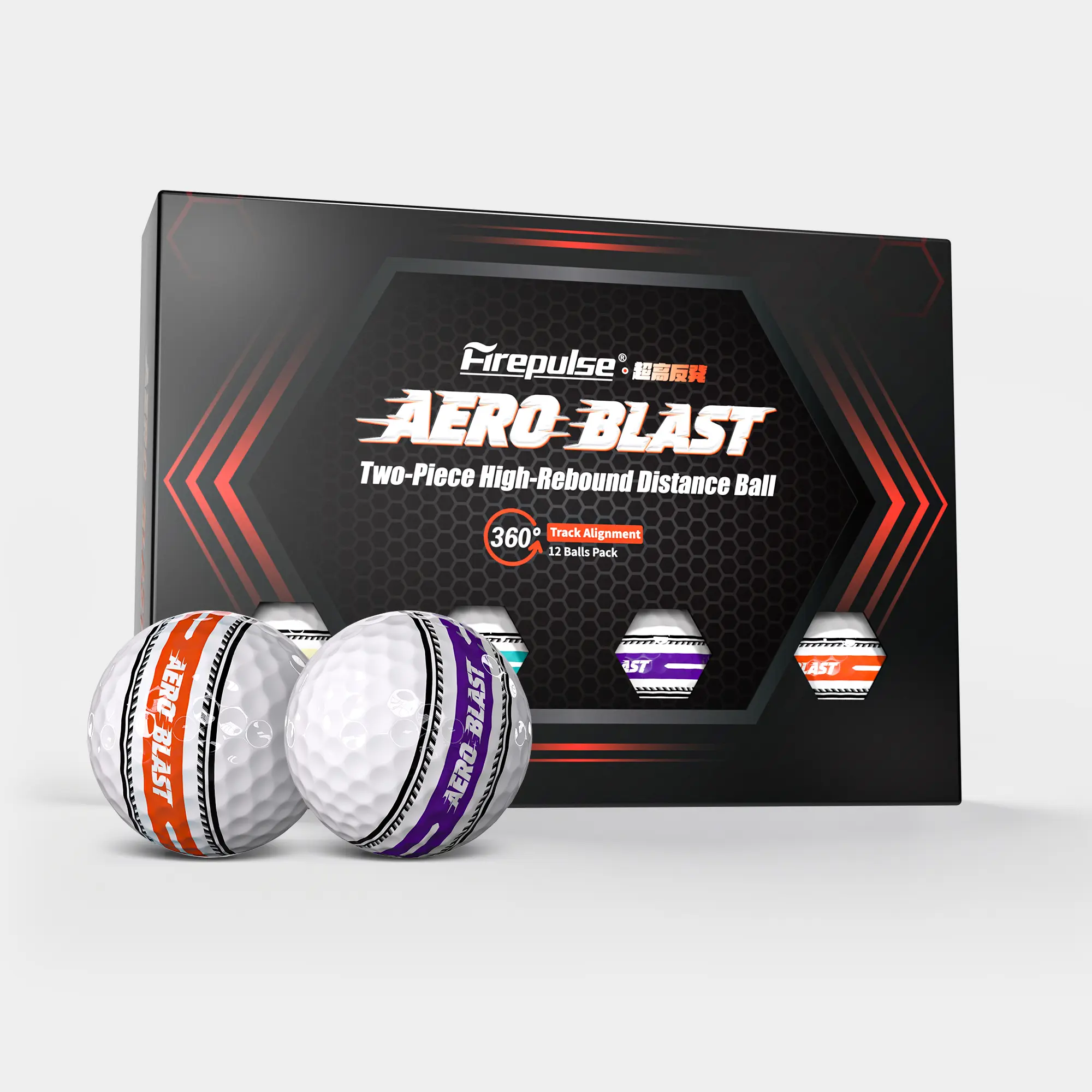 FIREPULSE AERO BLAST Golf Balls - Dual-Layer High-Resilience Core-Cor, Ultra High Overdistance, Crisp Impact Feel, 360 Track Alignment (1 Dozen)