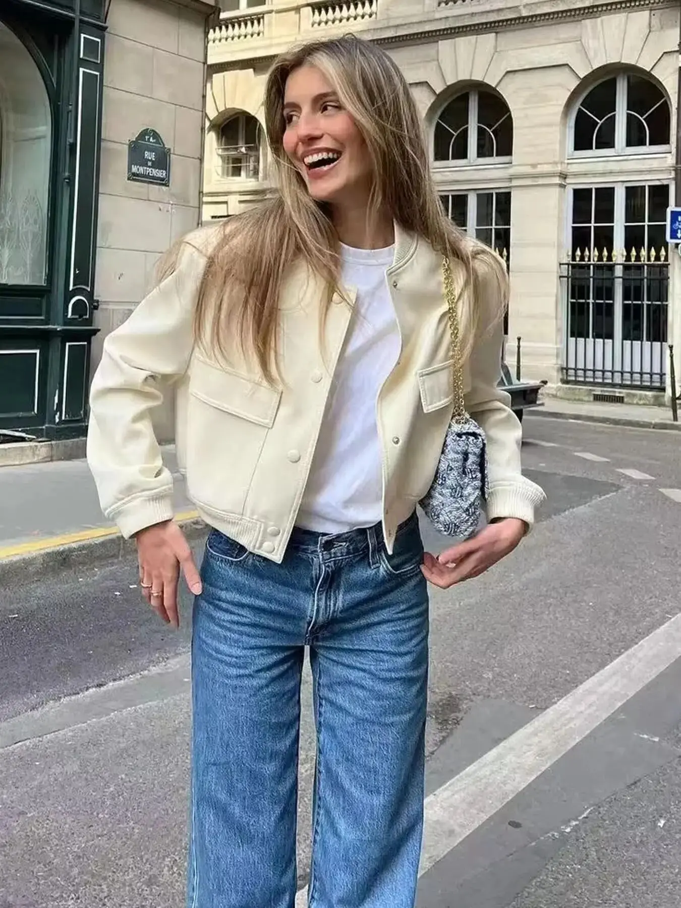 Bomb Jacket Women's Plain Pocket Button Front Stand Collar Jacket, Casual Drop Shoulder Long Sleeve Outerwear For Fall & Winter, Ladies Clothes For Daily Wear