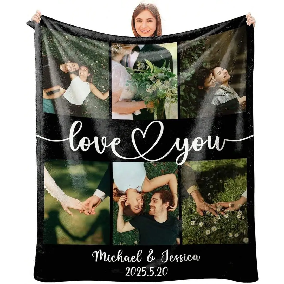 Custom Throw Blanket With Photo Text, Room Deocr,  Personalized Pictures Blanket For Men, Women, Girlfriend, Boyfriend, Made In USA Customized Gifts Blankets For Birthday Anniversary