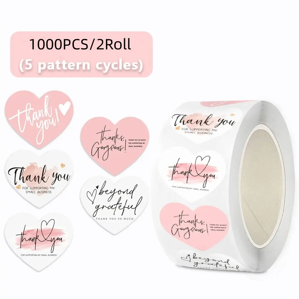 1000pcs Heart-Shaped English Gift Packaging Stickers, Thank You Label for Gift Boxes, Perfect for Expressing Gratitude, Gift Labels