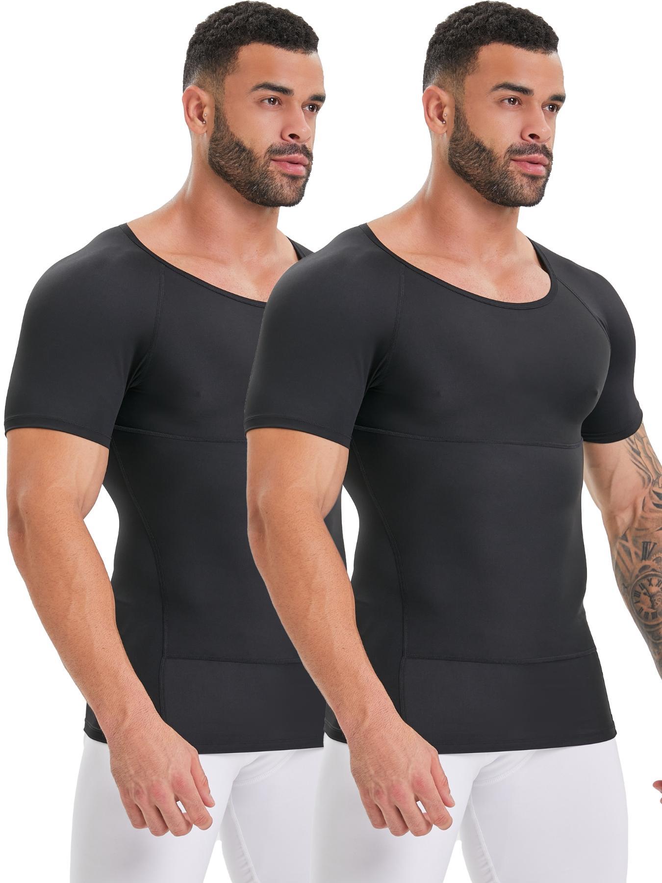 Men's Solid Color Compression Shapewear Tee, Breathable Comfortable High Stretch Shaper T-shirt for Daily Wear, Men's Shapewear Top for All Seasons, Shapewear Body Sculpting