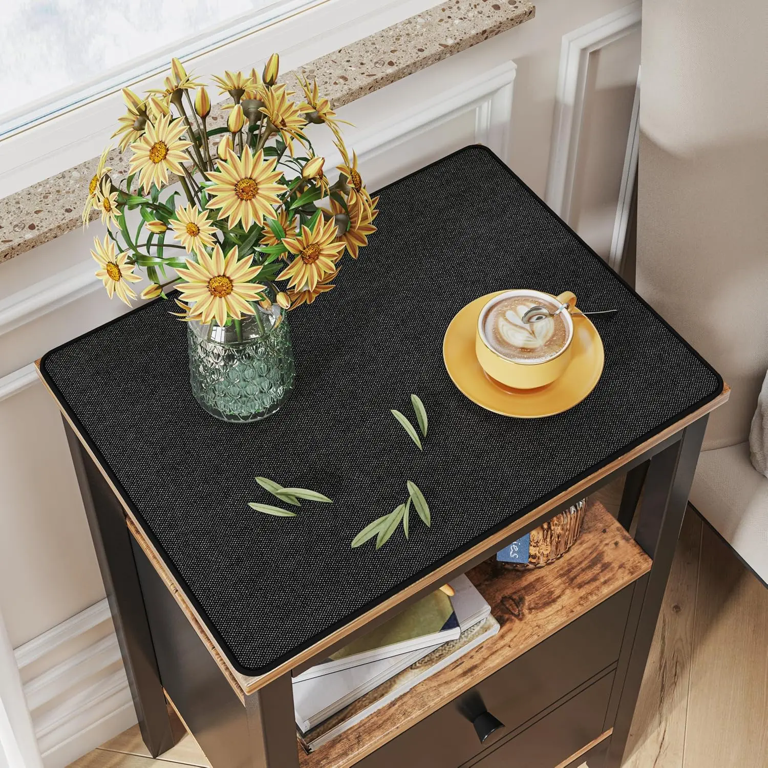 Night Stand Cover for Top,Desk Mat, Black (11.8" x 15.7") | Small Bedside Table Cloth, and Anti Slip,Nightstand Mat Protector