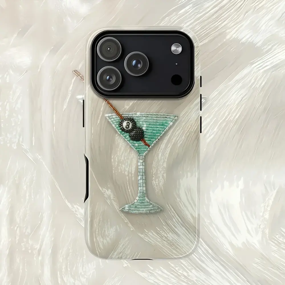 Beaded embroidered martini glass phone case, sturdy and durable 2-in-1 protective case, compatible with iPhone 17/16/15/14/13/12/11 Pro Max/Plus/Pro, Samsung Galaxy S26/S25/S24/S23/22/21 series, simple and stylish phone case, perfect for holiday gifts.