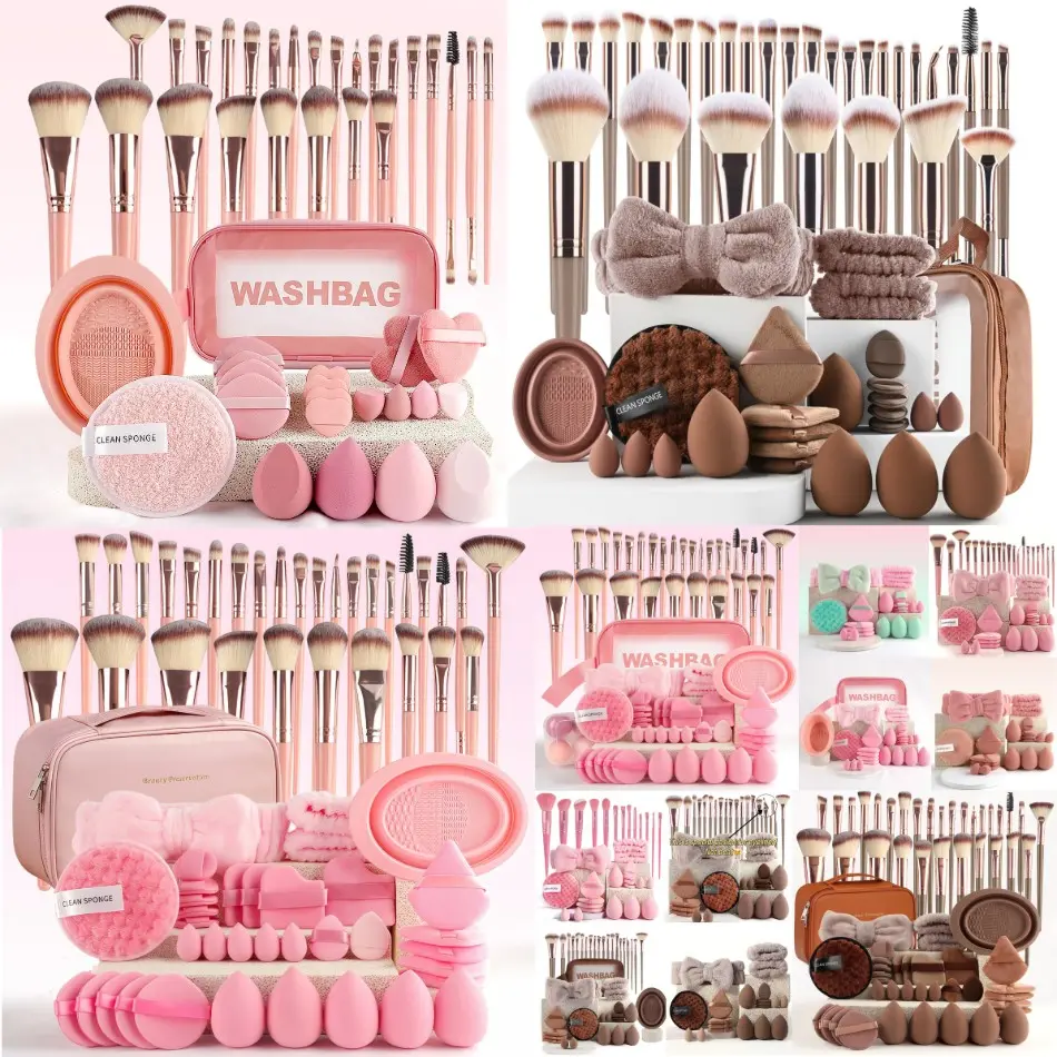 Makeup Brush Set with Sponge & Puff, Ultimate Beauty Tools Kit, Complete Cosmetic Brushes Collection for Flawless Application, Cosmetics Brushes Set