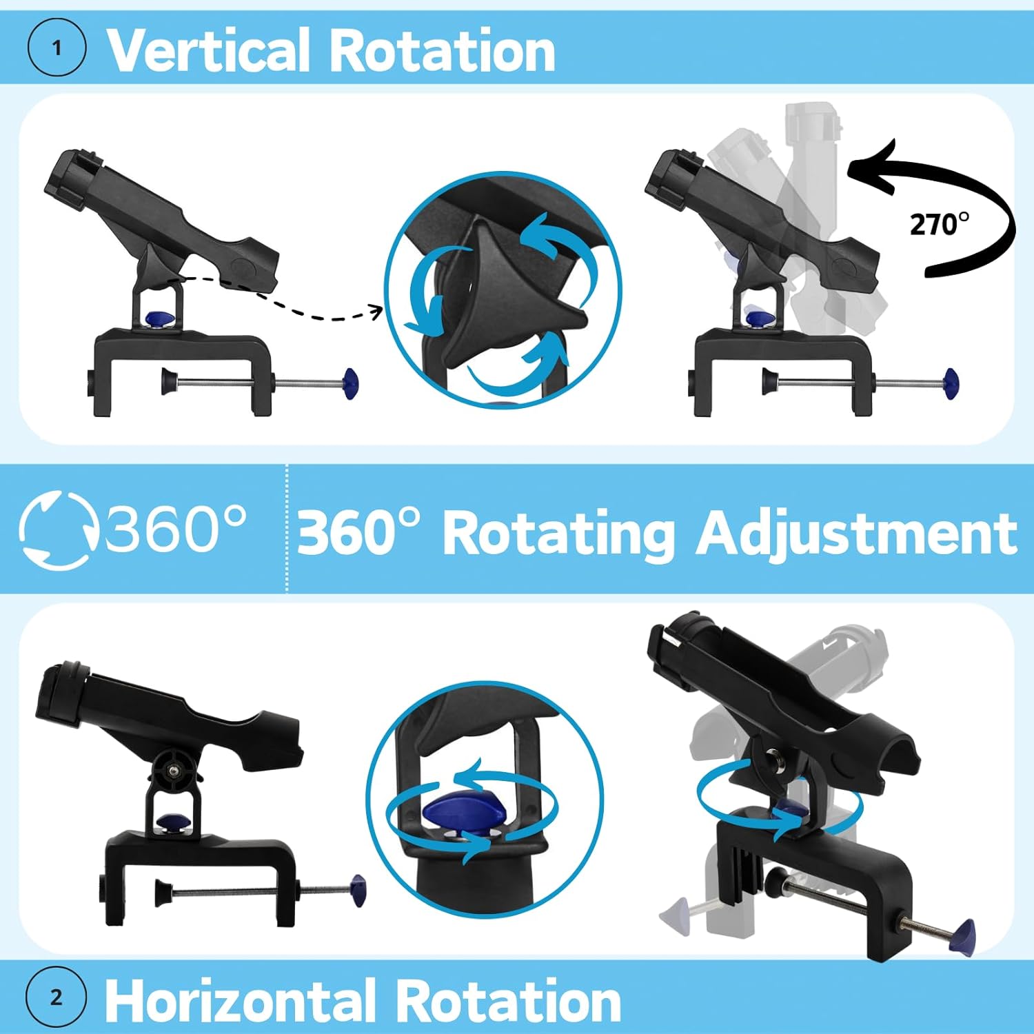 2 Pack Fishing Boat Rods Holder, 360 Rotation Adjustable Fishing Rods ...