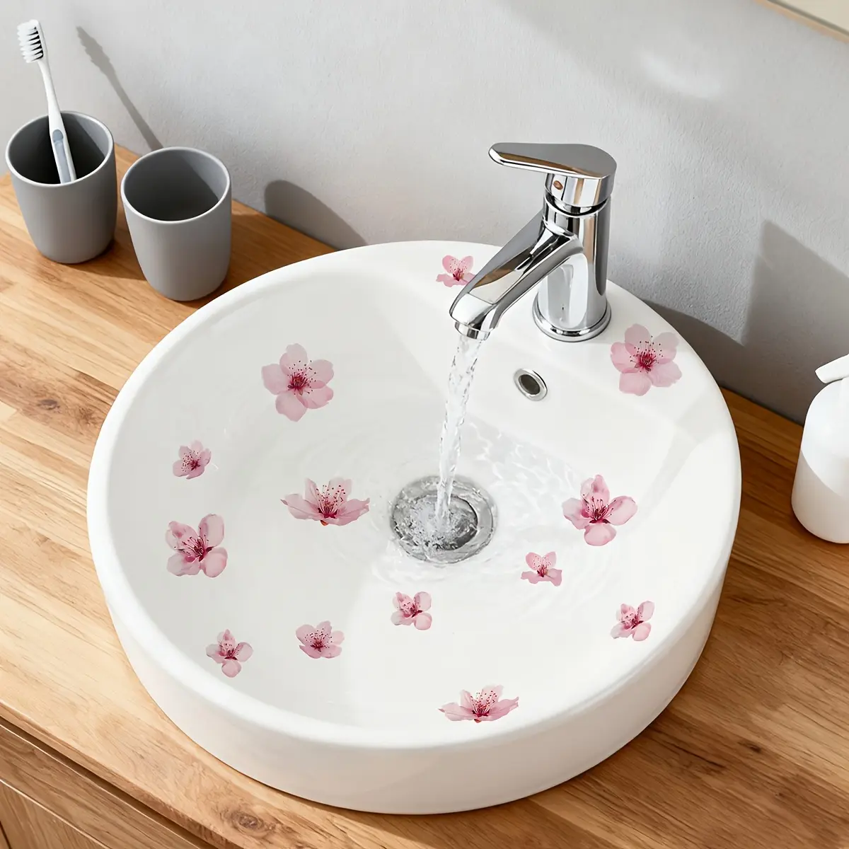 [Cherry Blossom Vinyl Tile] Self-Adhesive Cherry Blossom Petal Vinyl Tile - Irregular Flower Sheets Suitable & Bathroom, and Stick Removable Decorative Covering, Semi-Matte, Application for Walls, Floors, Backsplash (No Residue)