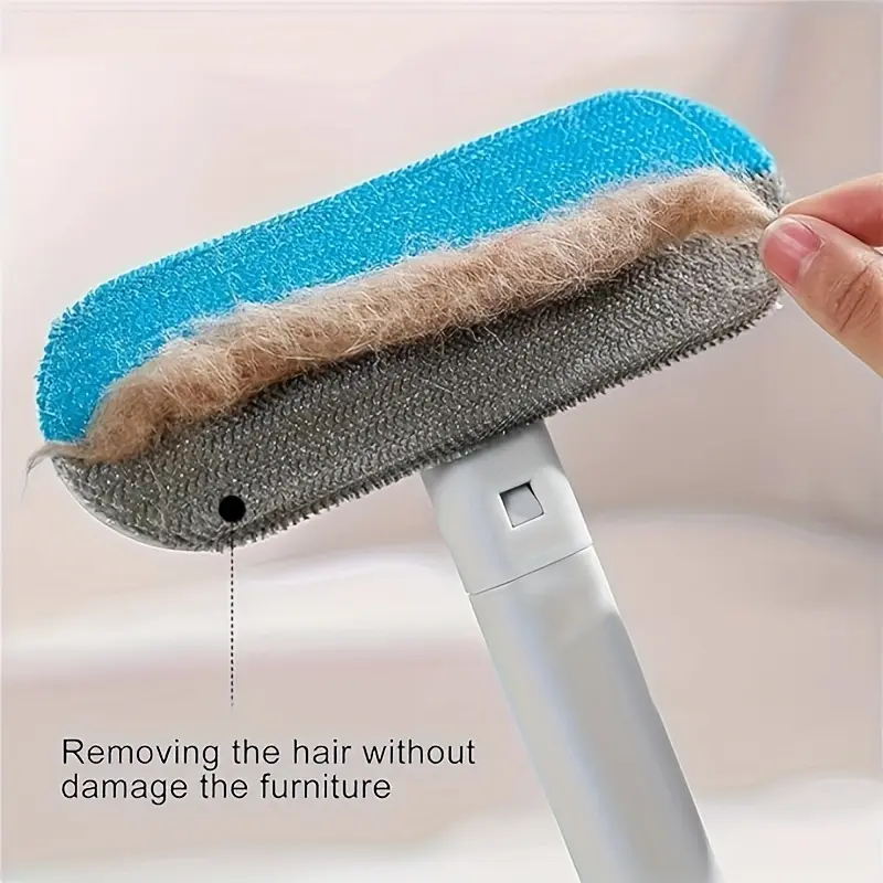 1pc Dual-Action Pet Hair Removal Brush Reusable Cleaning, Ideal for Dog Fur on Carpets & Sofas, Easy Clean Tool with Blue & Gray Bristles, Durable Plastic Handle, Pet Hair Remover Tool