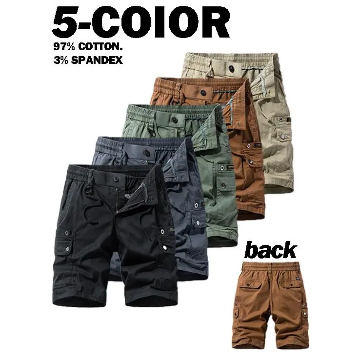 97% cotton. 3% spandex Summer men's casual pants, work shorts, multi-pocket pants, new American-style pants, men's loose pants
