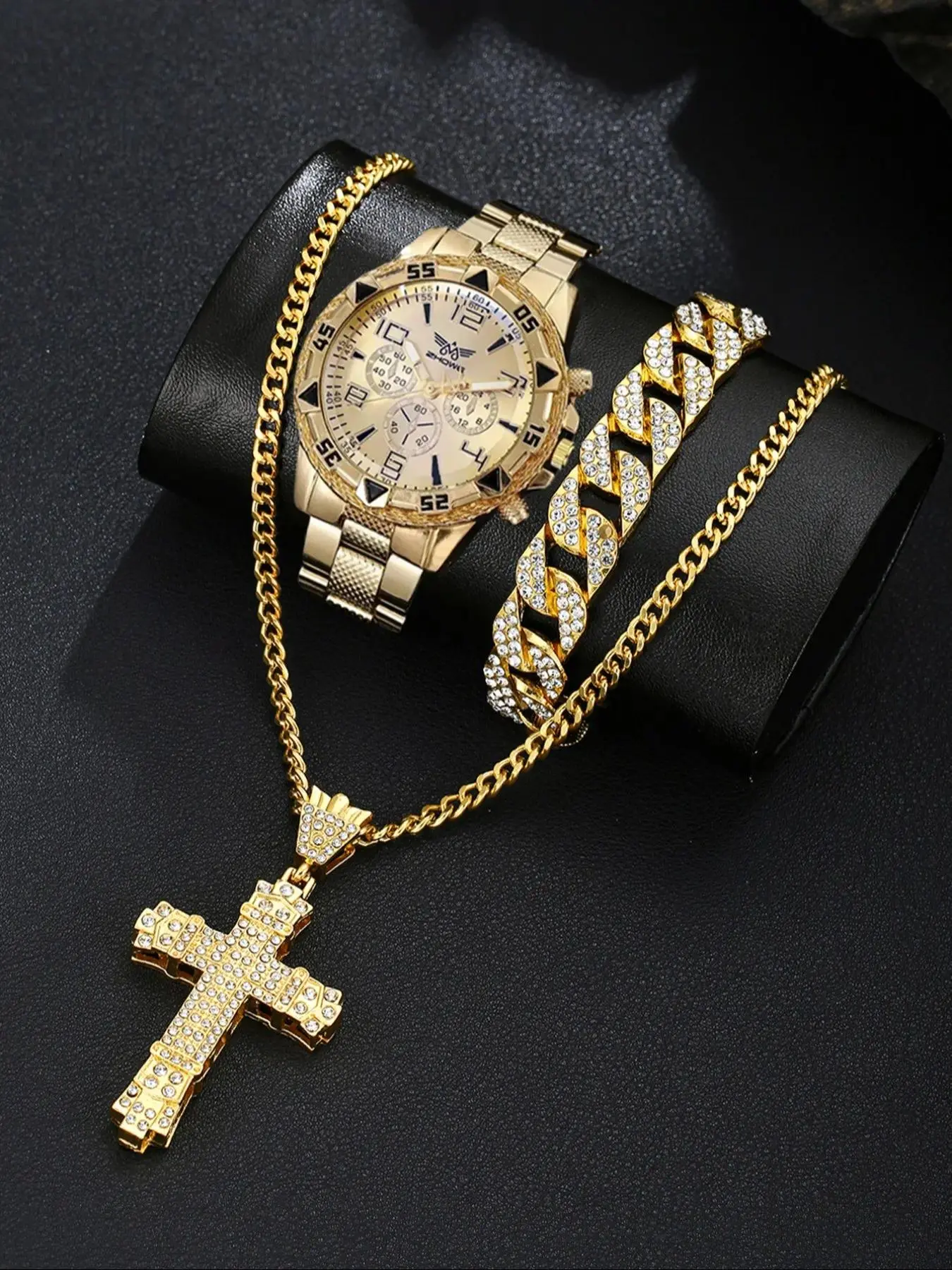 3pcs Men's Exquisite Trendy Watch Set with Necklace and Bracelet, Perfect Gift for Birthdays, Father's Day, Graduation, Valentine's Day, Christmas