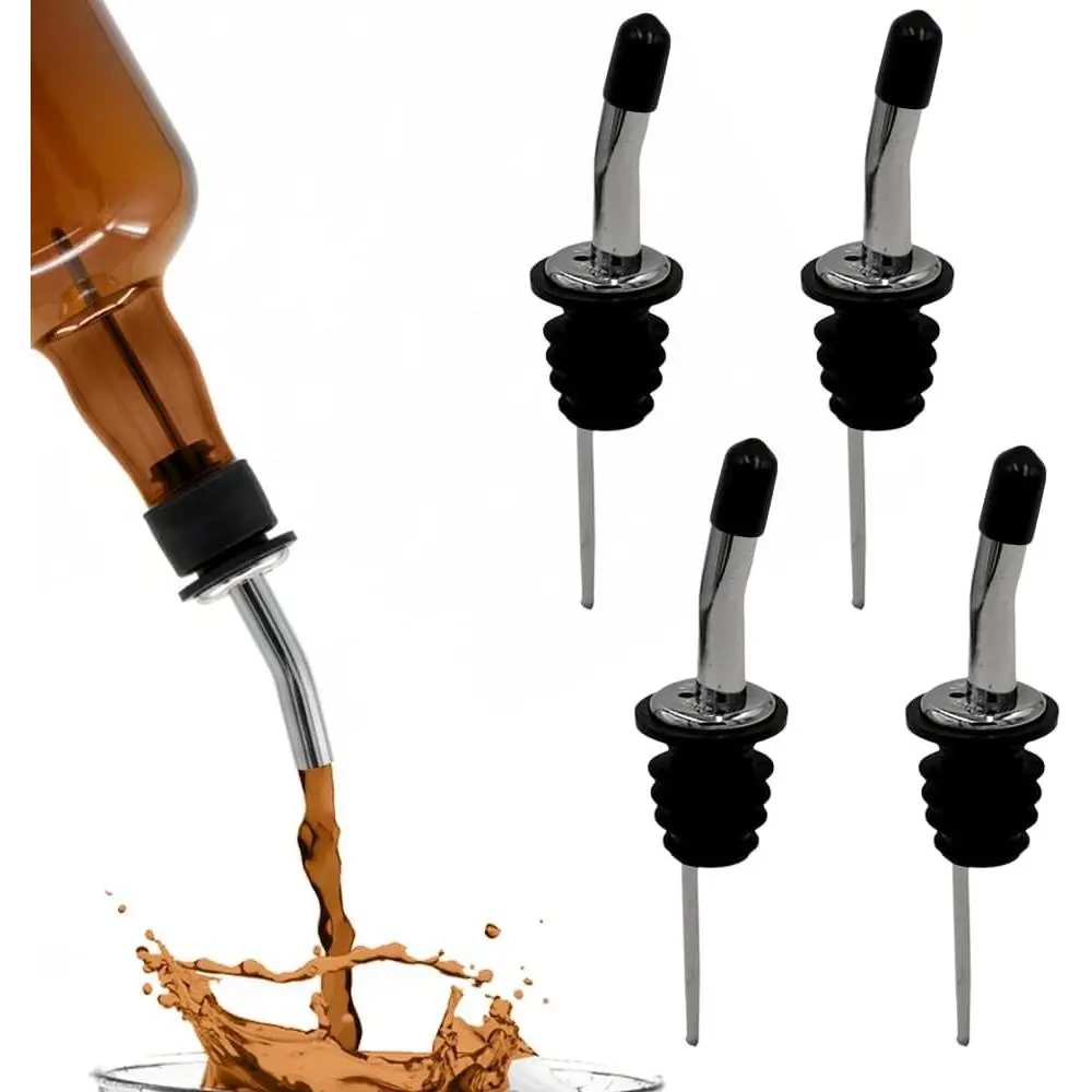 Liquor Pour Spouts with Dust Caps for Bottles, 4-Pack, Free Flow for Accurate Shots, Leakproof, No Drip Flow Control for Whiskey Vodka Tequila, Home & Bartender Use, USA Made