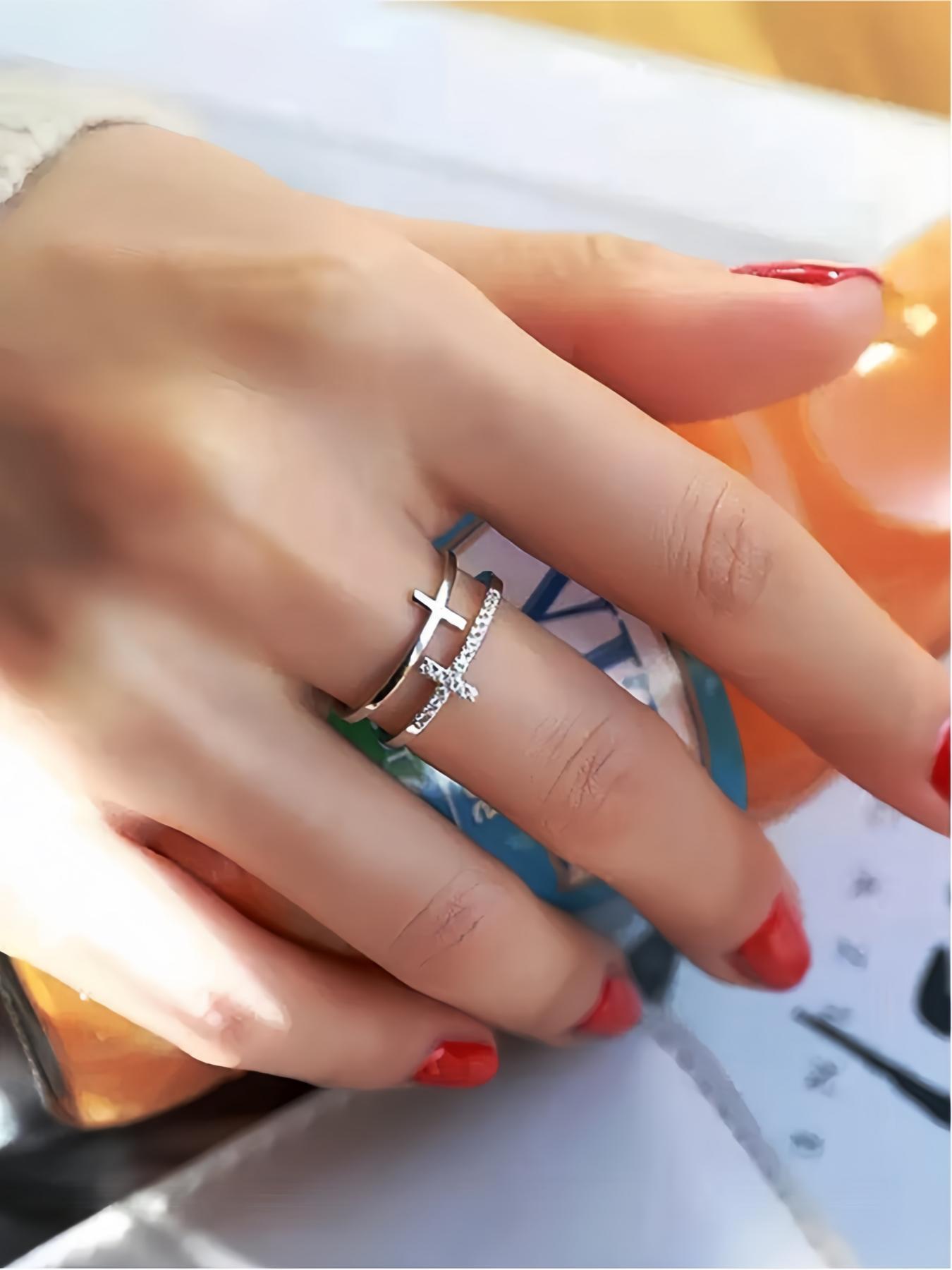 925 Sterling Silver Cross Design Ring, Fashion Jewelry for Party, Daily Clothing Decor, Trendy All-match & Exquisite Jewelry for Birthday Gift