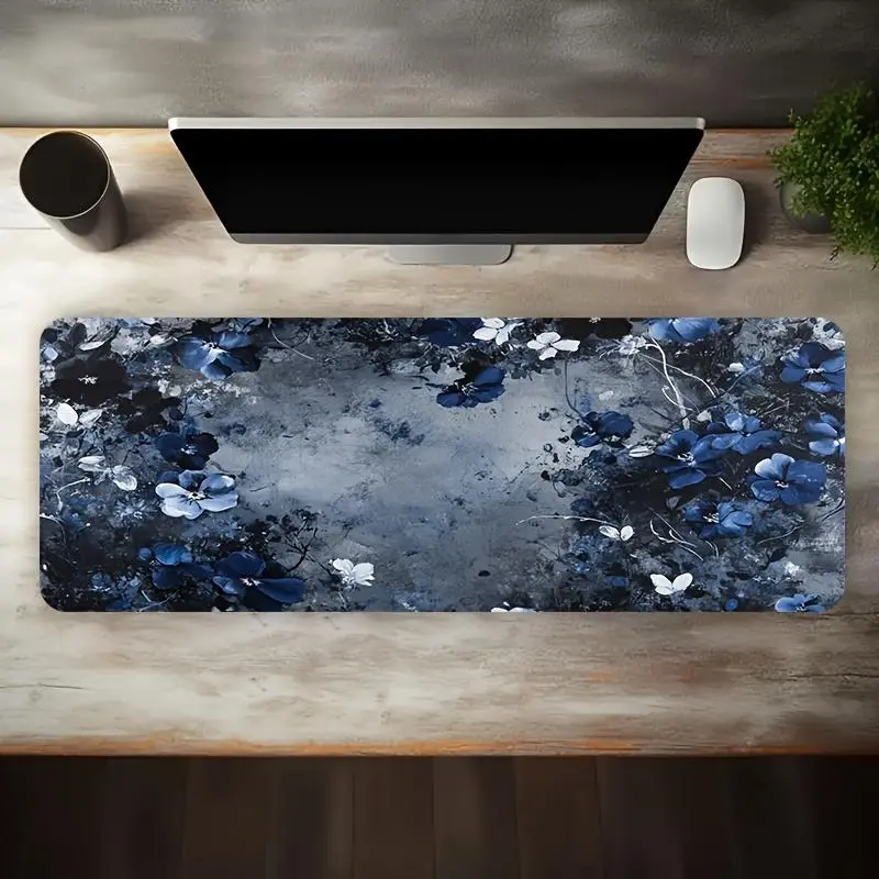 Gaming Mouse Pad with Anti-Slipping Rubber Blend Base, Black and White Floral Oil Painting Design, for Desks, Computers, Laptops