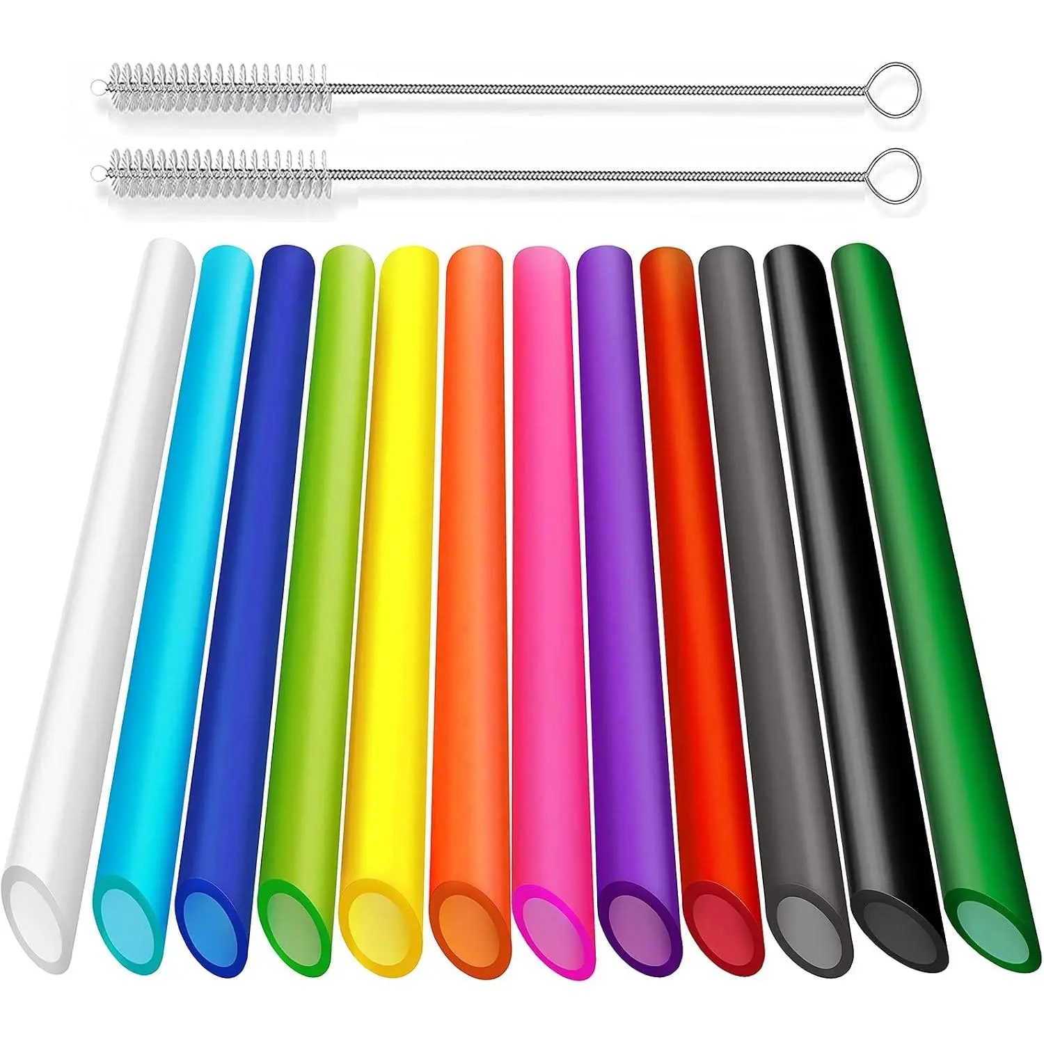 12 count  Boba Straws, 10.5 Inch Smoothie Straws with 2 Brushes | 12 Colors 0.51-inch Wide Plastic Straws with Angled Tips for Bubble , Milkshaks, Tapioca , Thick Drinks,