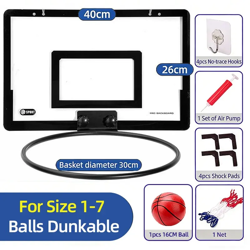 Indoor Basketball Hoop for Kids, Office Door Basketball Hoop, Mini Basket for Teens and Adults, Includes 1 Ball, Wall-Mounted Design, Wall Mounted Basketball Hoops