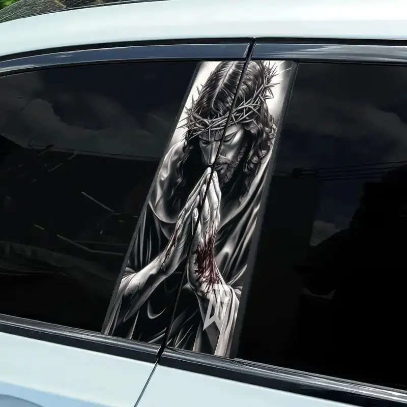 Pair of Prayer Car Stickers - Cartoon Theme PVC B-Pillar Decals, Self-Adhesive Waterproof & Scratch-Resistant for Glass, Metal, Plastic, Ceramic & Wood Surfaces - Car Decorative Stickers, Vehicle | Religious Artwork | Selfadhesive Decals