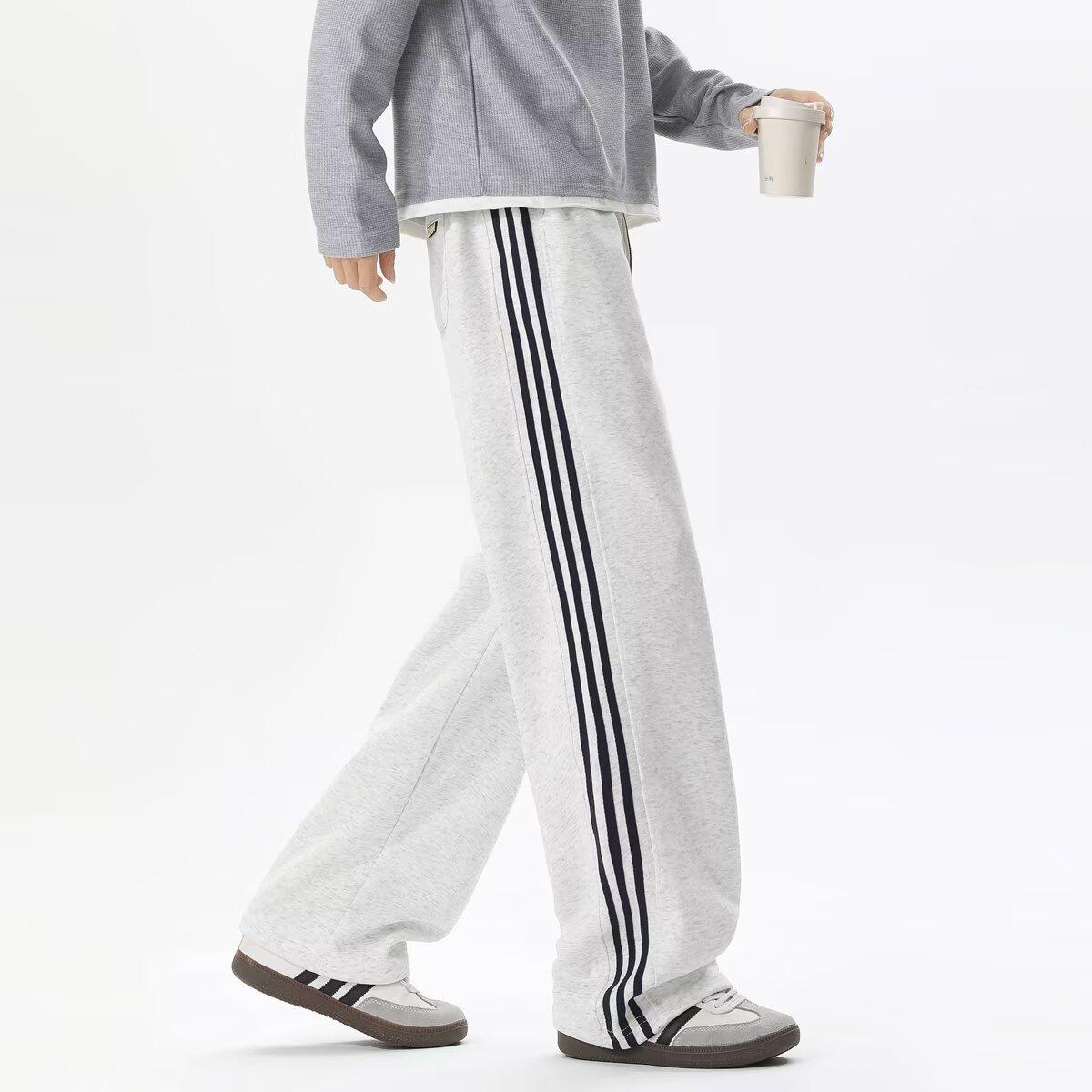 YYK Brand: Men's American Retro Casual Pants - 3-Stripe Design with 3D Waistband Trim; Spring/Autumn Straight-Leg, Loose-Fit Athletic Sweatpants