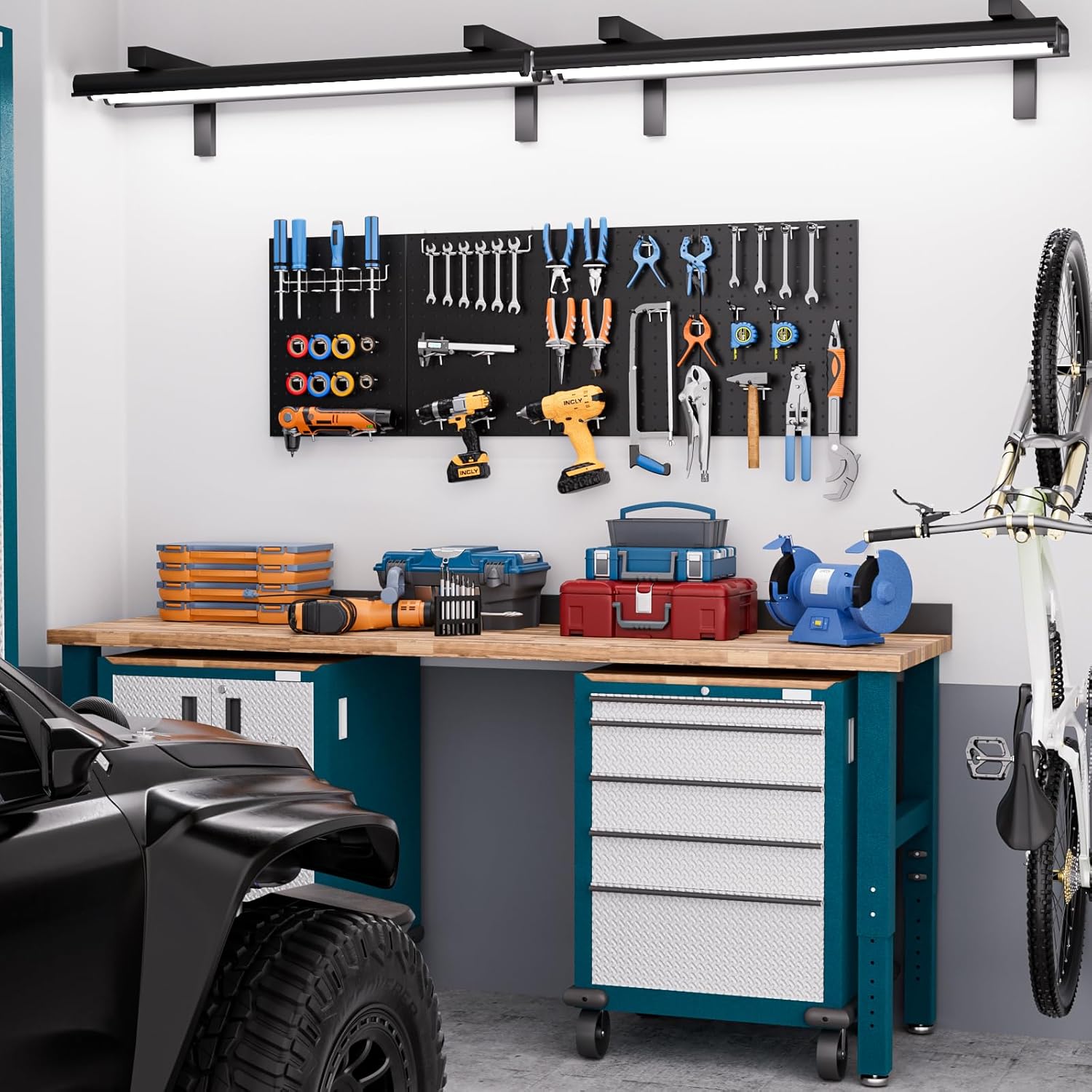 70 count Pegboard Wall Organizer, 4 count Metal Peg Board Panels with 66 count 1/4" Pegboard Hooks Accessories Kit, Black Peg Board for Walls , Garage Tool Storage, Workbench Organization