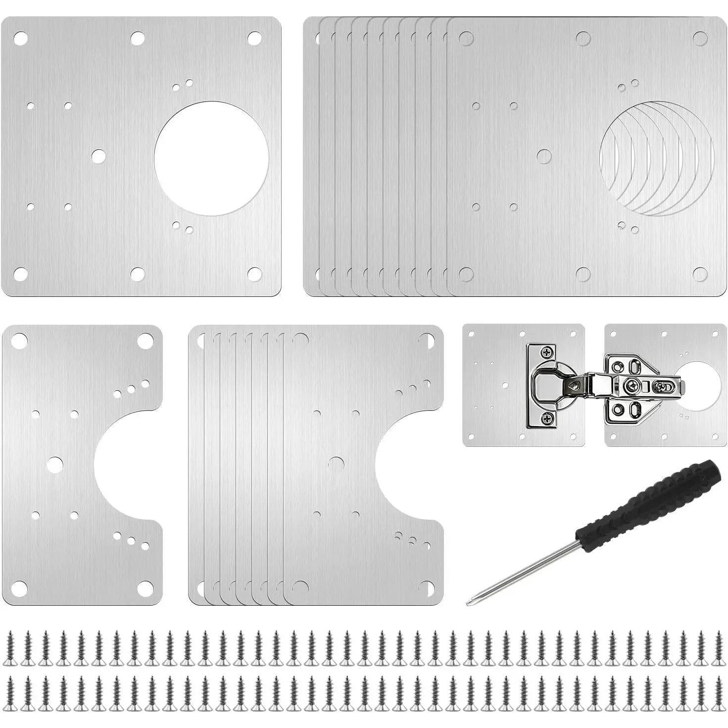 22 count Cabinet Door Hinges, Stainless Steel Door Hinge Repair Kit Plate with Mounting Screws, Large Hinge Repair Board for Kitchen Cabinet, Cupboard Doors and Furniture