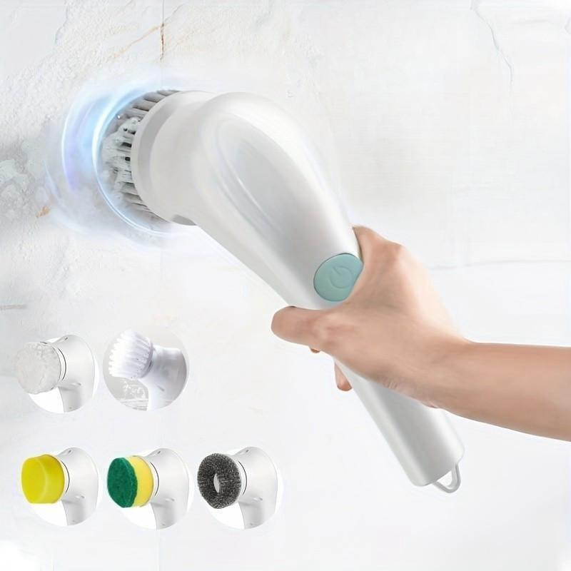 Electric Cleaning Brush Kit - 5 Replaceable Heads for Bathroom, Kitchen & Toilet - Powerful Household Scrubber