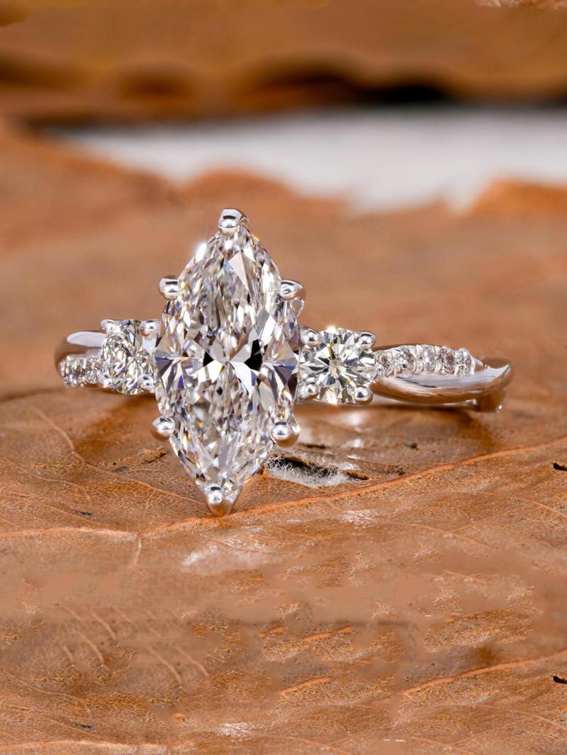 S925 Sterling Silver Artificial Zircon Decorated Ring, Elegant Engagement Ring, Elegant for Women, Trendy All-match & Exquisite Jewelry for Birthday Gift, Valentine's Day, Gift