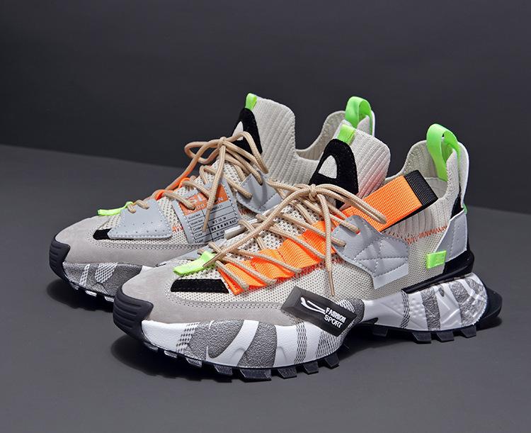 (New)Shoes -  Brand Large-sized 38-46 Sports Shoes For Men, With A Gray, Orange And Blue Color Contrast Design, Anti-slip Sole + Irregular Tie Shape,  For Going Out, Outdoor Light Sports Multi-scenario Casual Shoes, Running Shoes