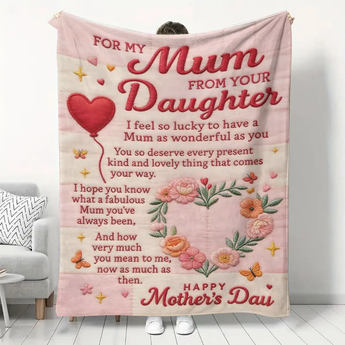 Elegant Mother's Day Cozy Blanket, Perfect for Mom and Elderly, Luxury Flannel Print Design, Modern Bedroom Decor